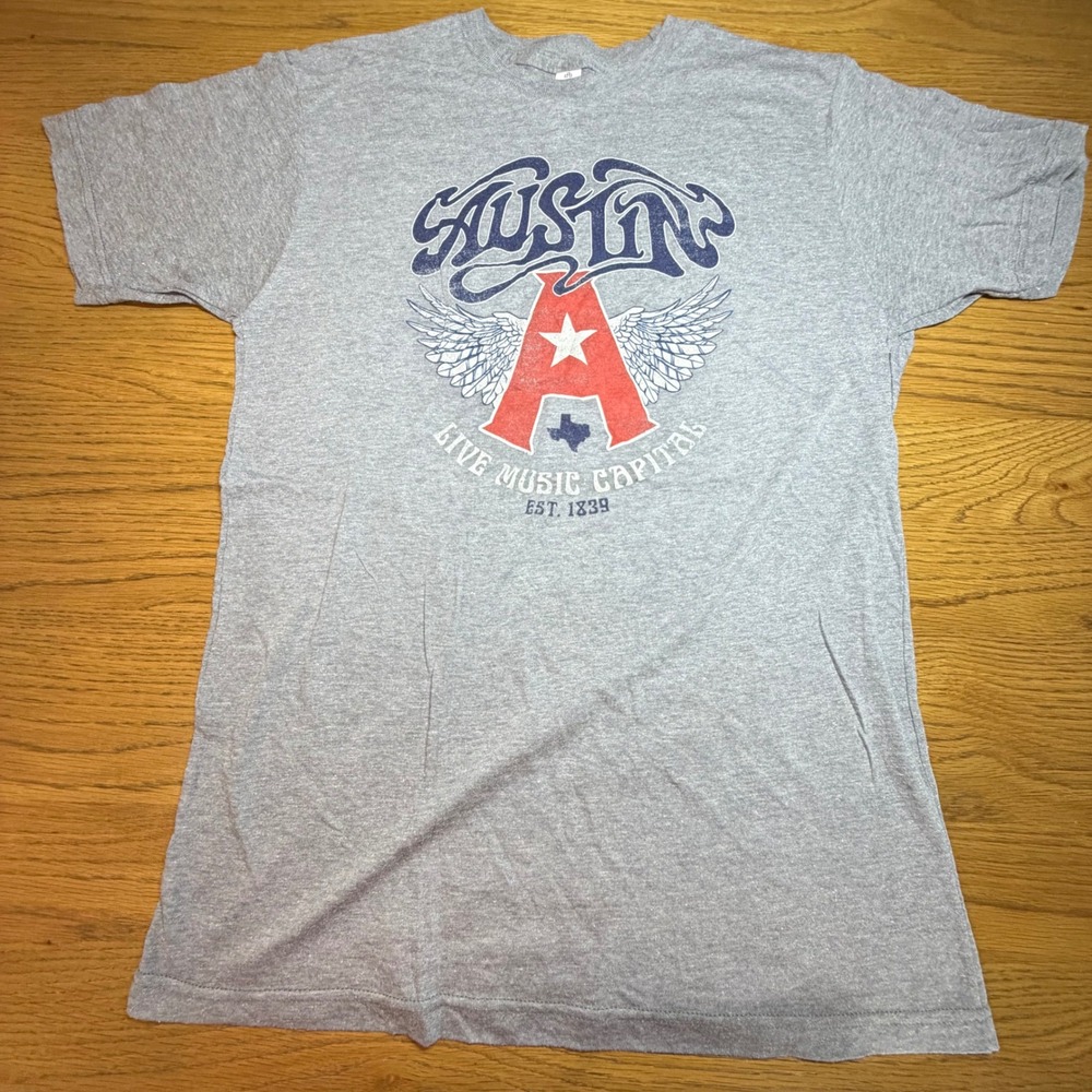 Austin Texas Live Music Capital Graphic Tee Gray Tultex 254 T-Shirt Medium